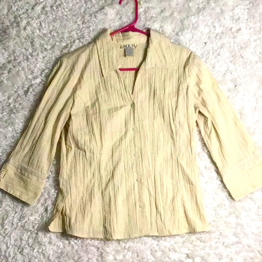 MKM Designs Beige Textured 5 Snap Long Sleeved Blouse